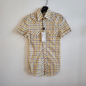 D&G Yellow and White Plaid Short Sleeve Button-Down Shirt